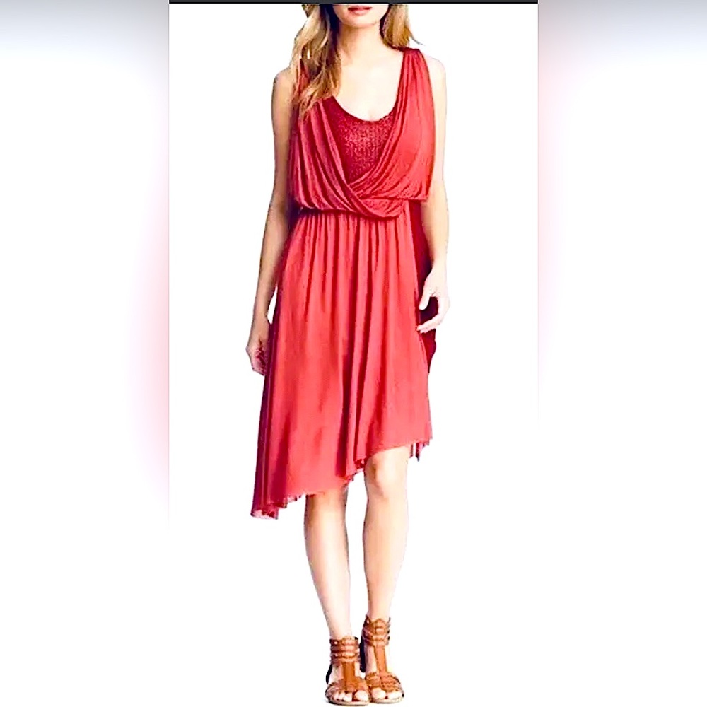 NWT Free People Eleanor Metallic Shimmer Asymmetrical Wrap Dress Tuscan Red M